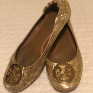 Gold Tory Burch Reva Flats